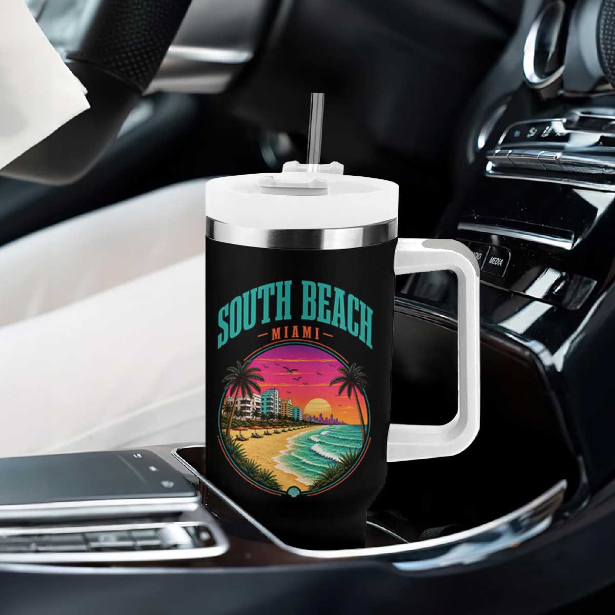 South Beach Miami Tumbler With Handle Retro Florida USA Souvenir Gift