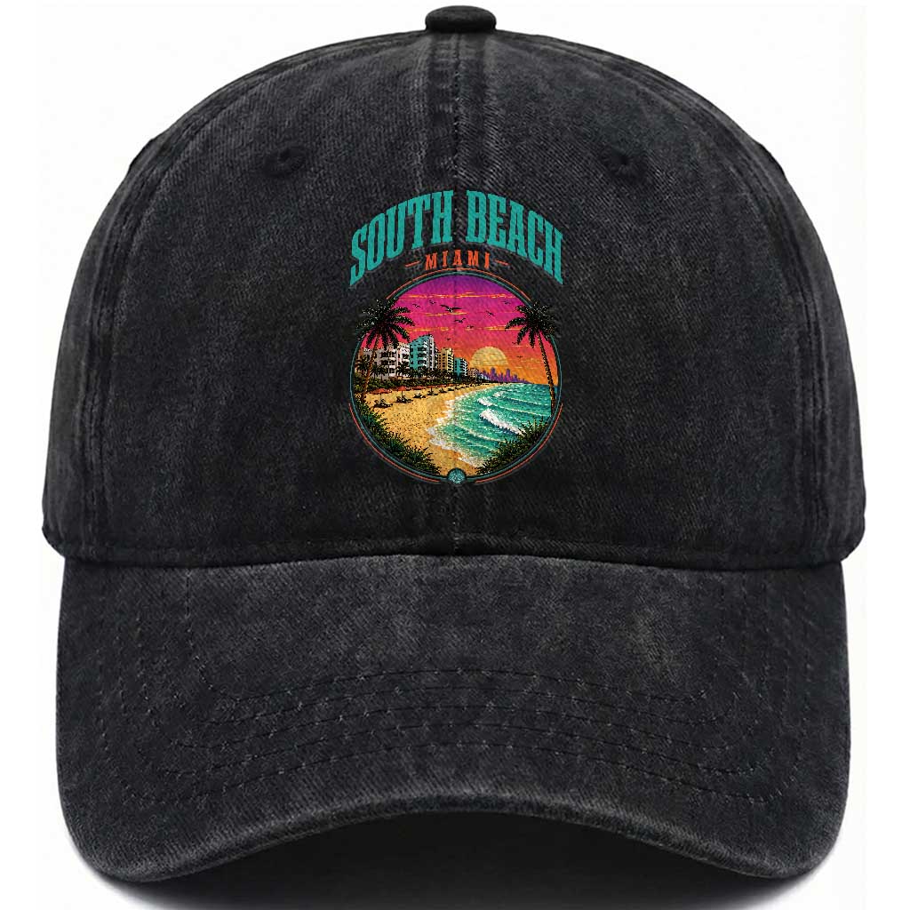 South Beach Miami Washed Cotton Baseball Cap Retro Florida USA Souvenir Gift