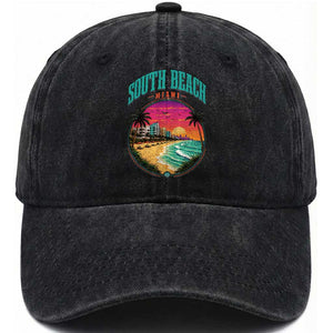 South Beach Miami Washed Cotton Baseball Cap Retro Florida USA Souvenir Gift