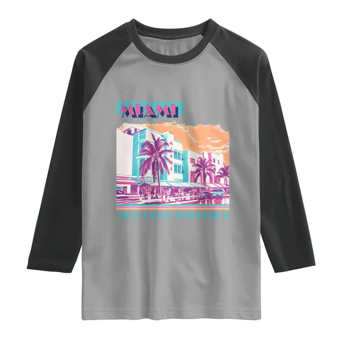 Vintage Miami Florida Art Deco Raglan Shirt Miami City Pride Graphic