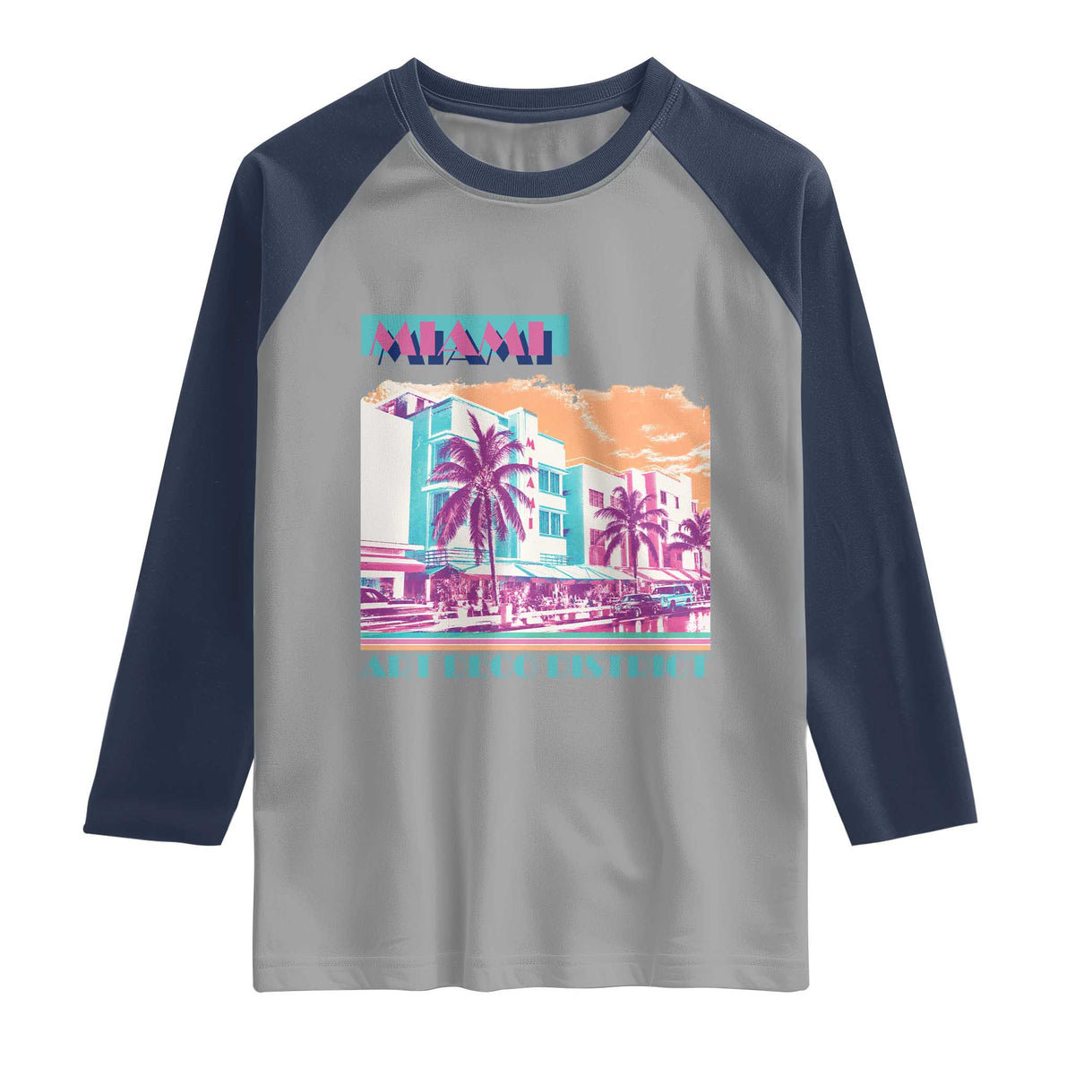 Vintage Miami Florida Art Deco Raglan Shirt Miami City Pride Graphic