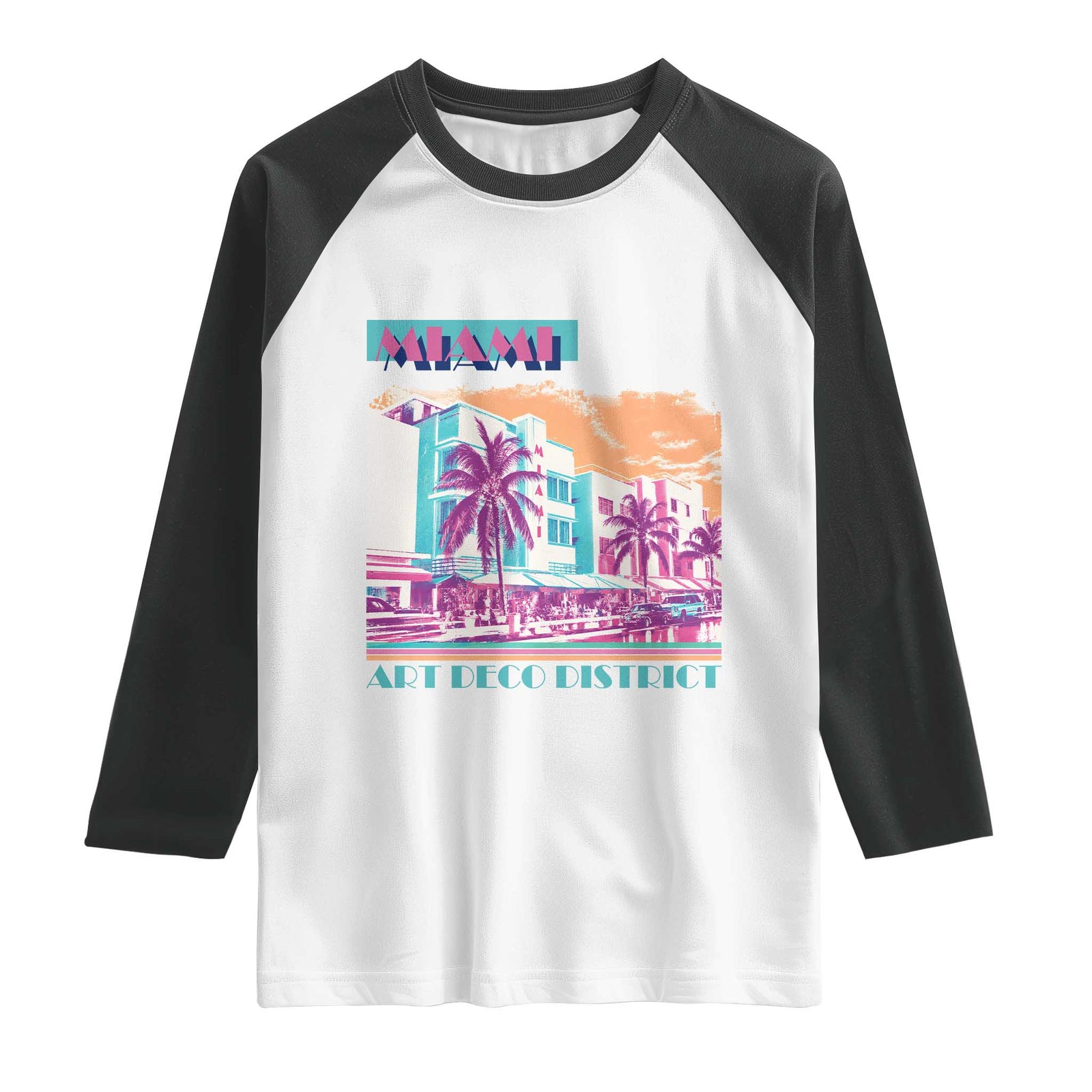Vintage Miami Florida Art Deco Raglan Shirt Miami City Pride Graphic TS14 White Black Print Your Wear