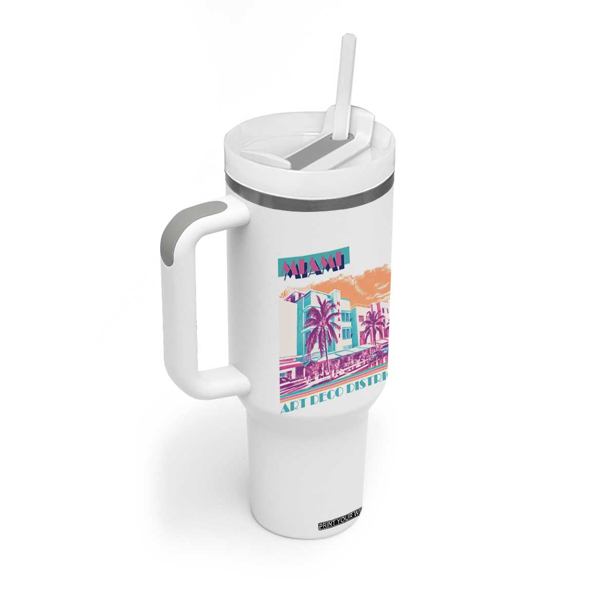 Vintage Miami Florida Art Deco Tumbler With Handle Miami City Pride Graphic