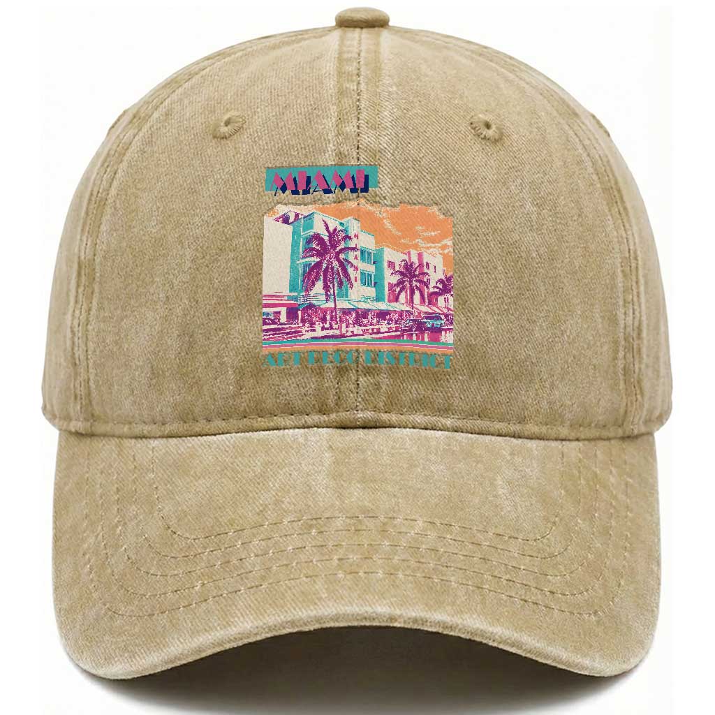 Vintage Miami Florida Art Deco Washed Cotton Baseball Cap Miami City Pride Graphic