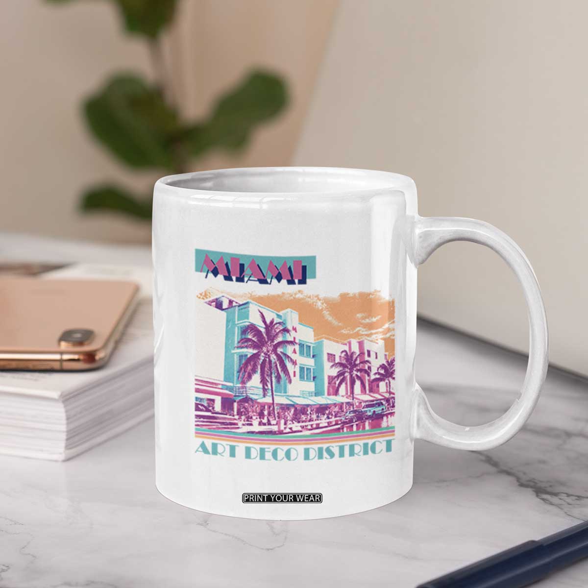 Vintage Miami Florida Art Deco Coffee Mug Miami City Pride Graphic