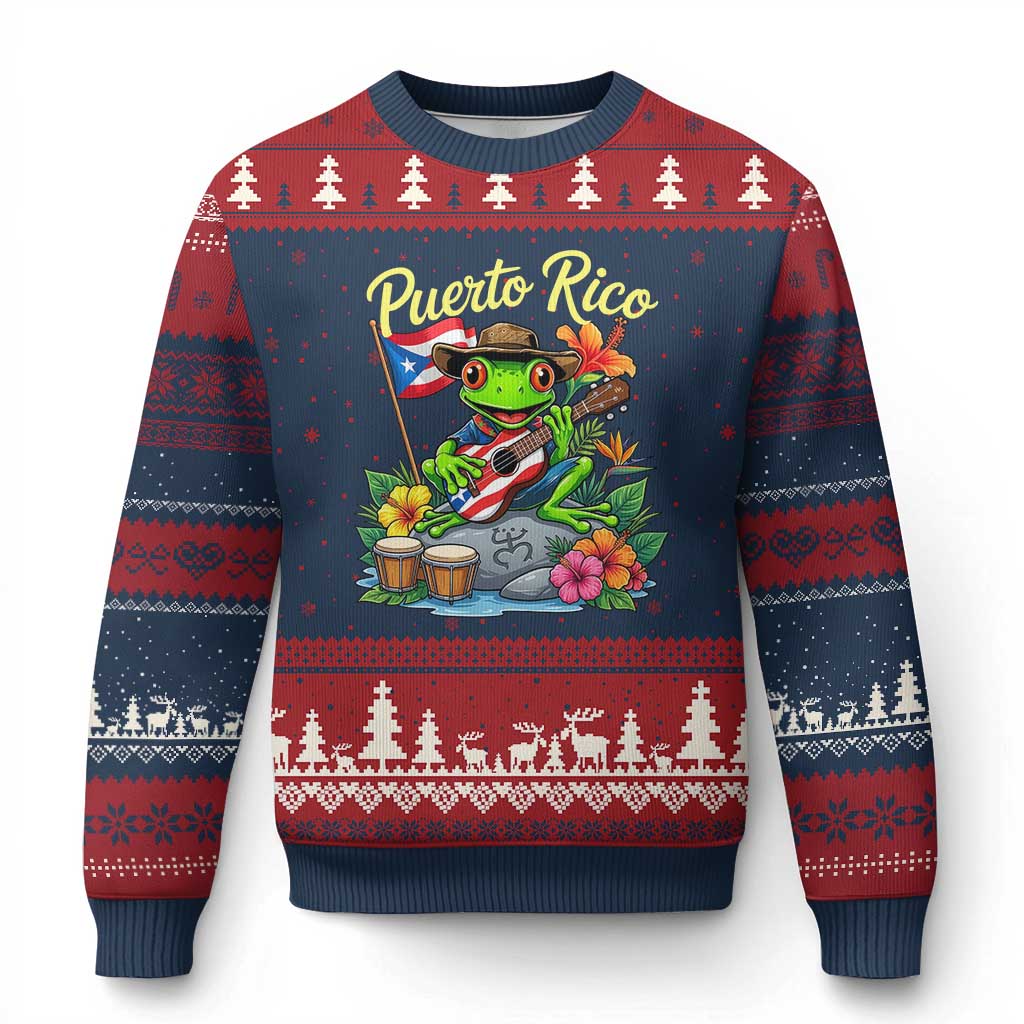 Hispanic Heritage Month Ugly Christmas Sweater Taino Boricua Coqui Frog Puerto Rico TS14 Navy Red Print Your Wear