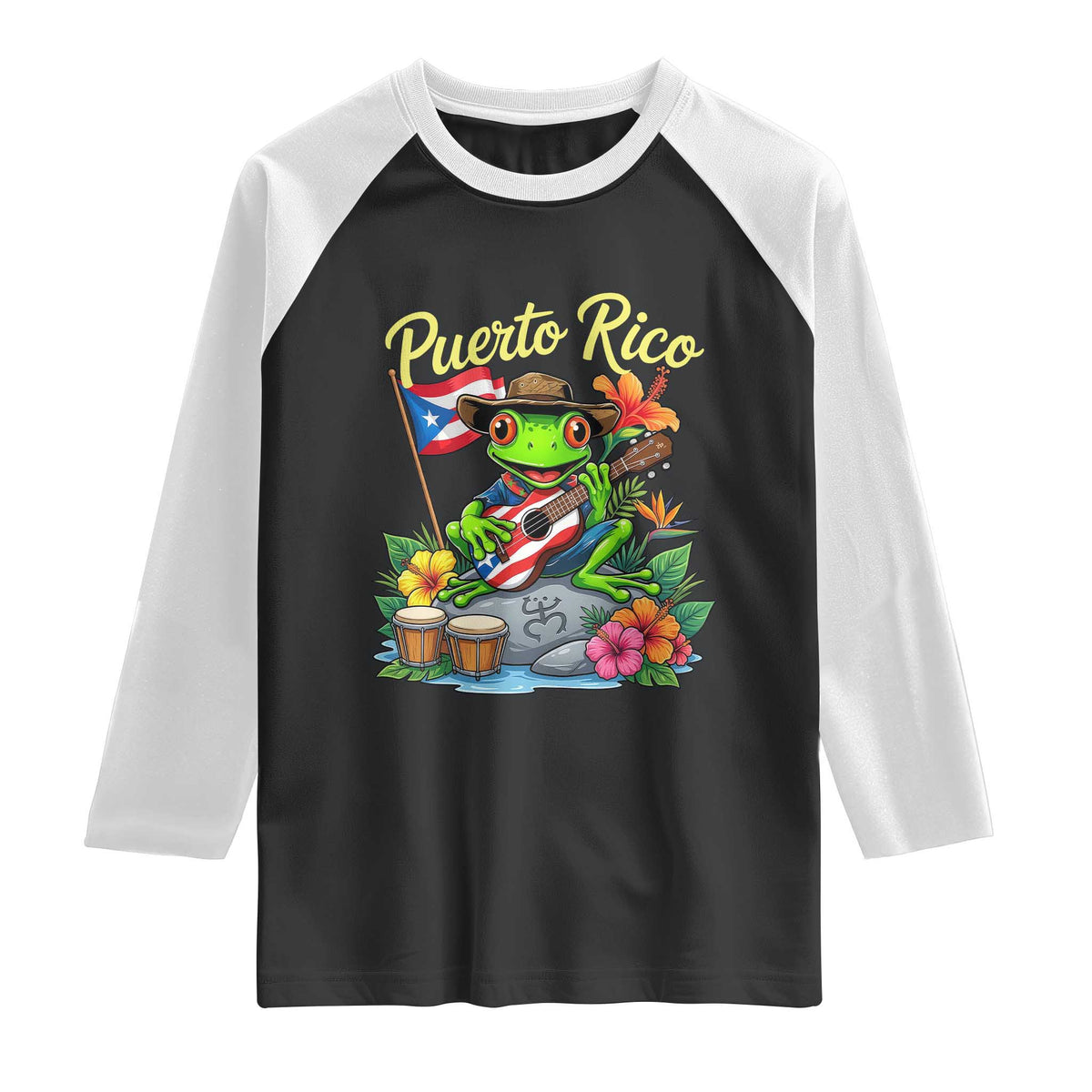 Hispanic Heritage Month Raglan Shirt Taino Boricua Coqui Frog Puerto Rico