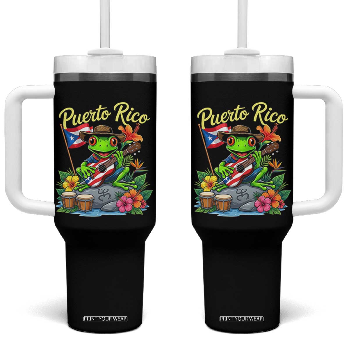 Hispanic Heritage Month Tumbler With Handle Taino Boricua Coqui Frog Puerto Rico TS14 One Size: 40 oz Black Print Your Wear