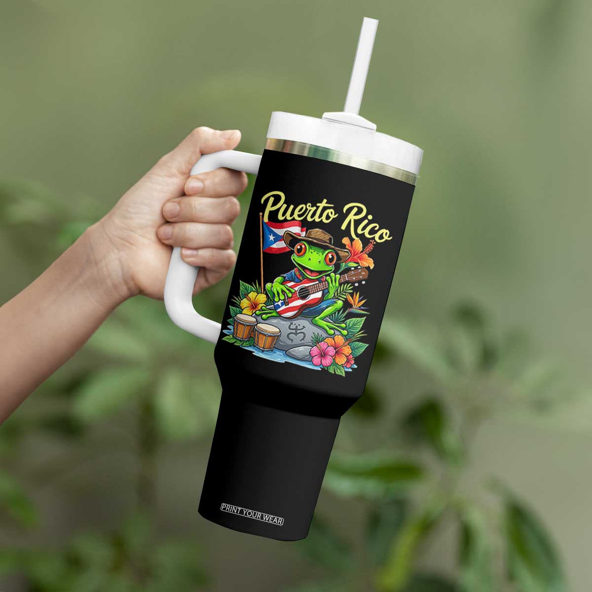 Hispanic Heritage Month Tumbler With Handle Taino Boricua Coqui Frog Puerto Rico