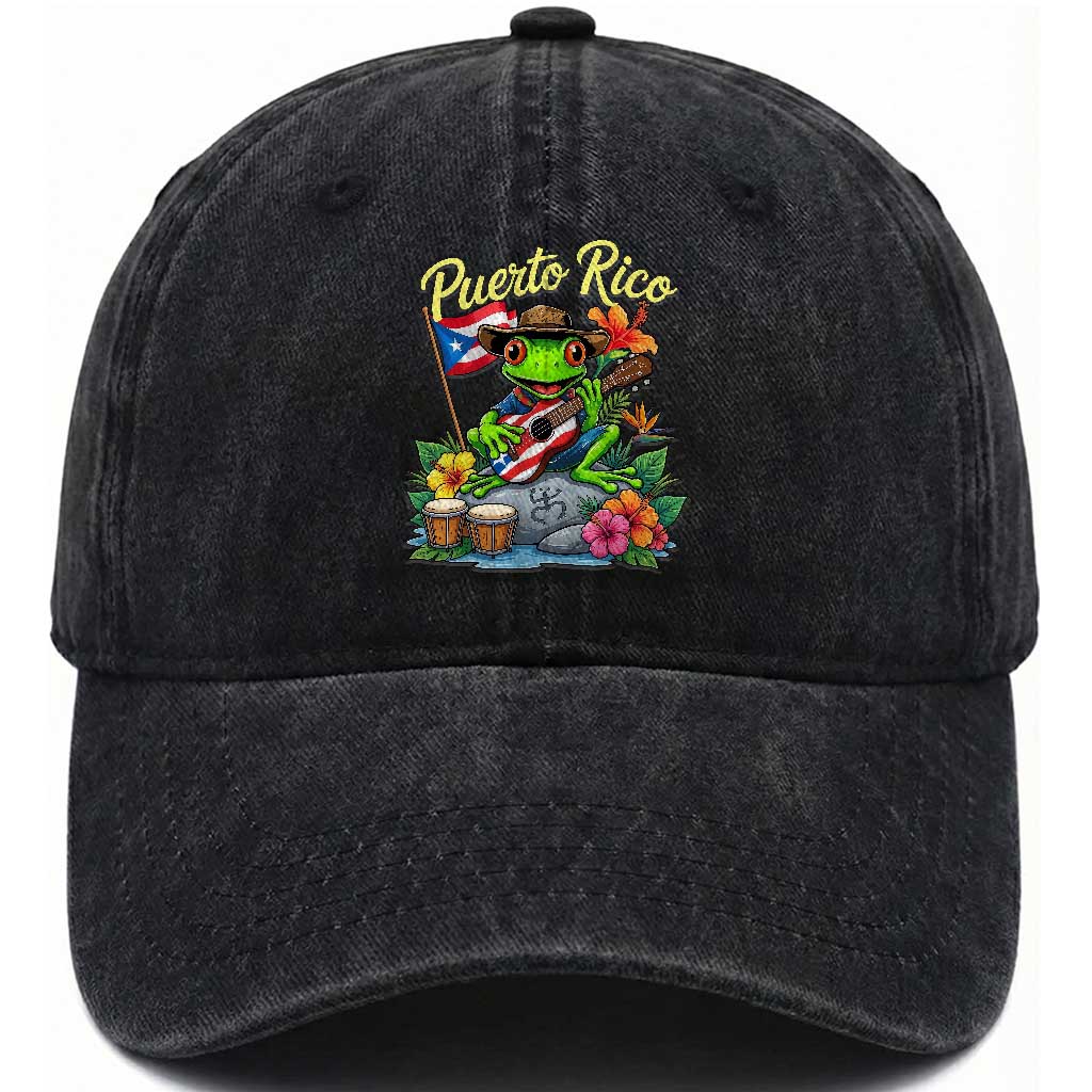Hispanic Heritage Month Washed Cotton Baseball Cap Taino Boricua Coqui Frog Puerto Rico