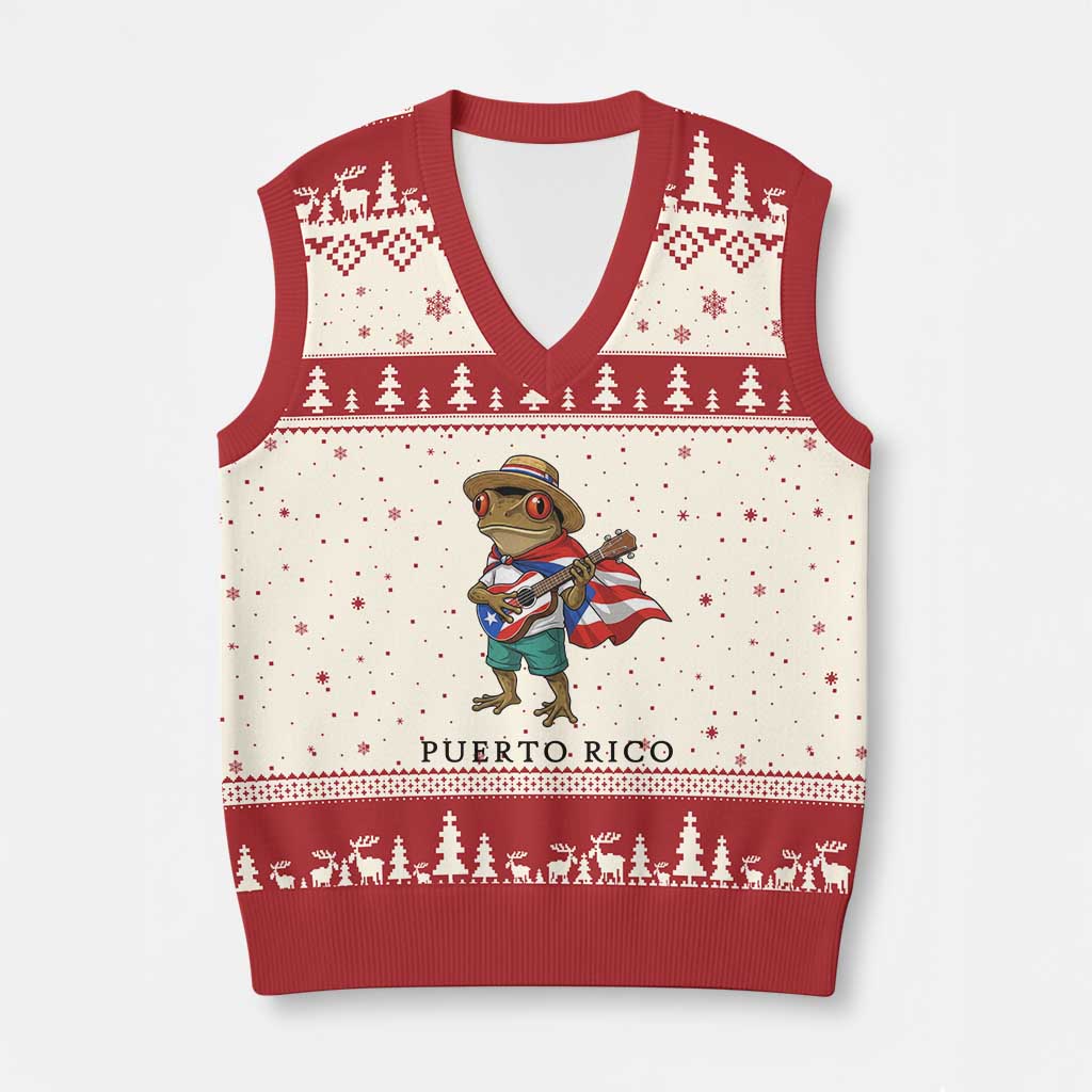 Coqui Frog Puerto Rico V-Neck Knit Sweater Vest Boricua Taino Island Pride