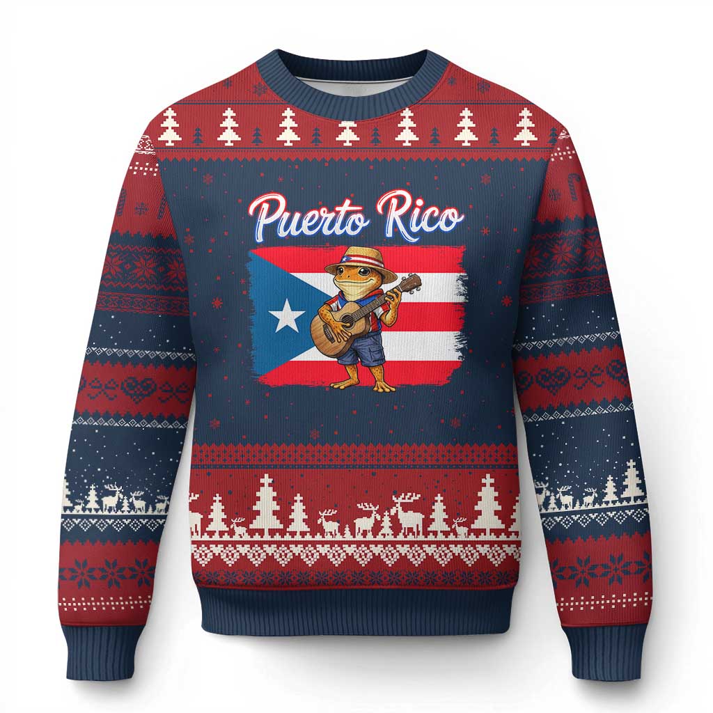 Coqui Frog Puerto Rico Flag Ugly Christmas Sweater Puerto Rican Taino Boricua TS14 Navy Red Print Your Wear