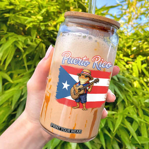 Coqui Frog Puerto Rico Flag Glass Can Puerto Rican Taino Boricua