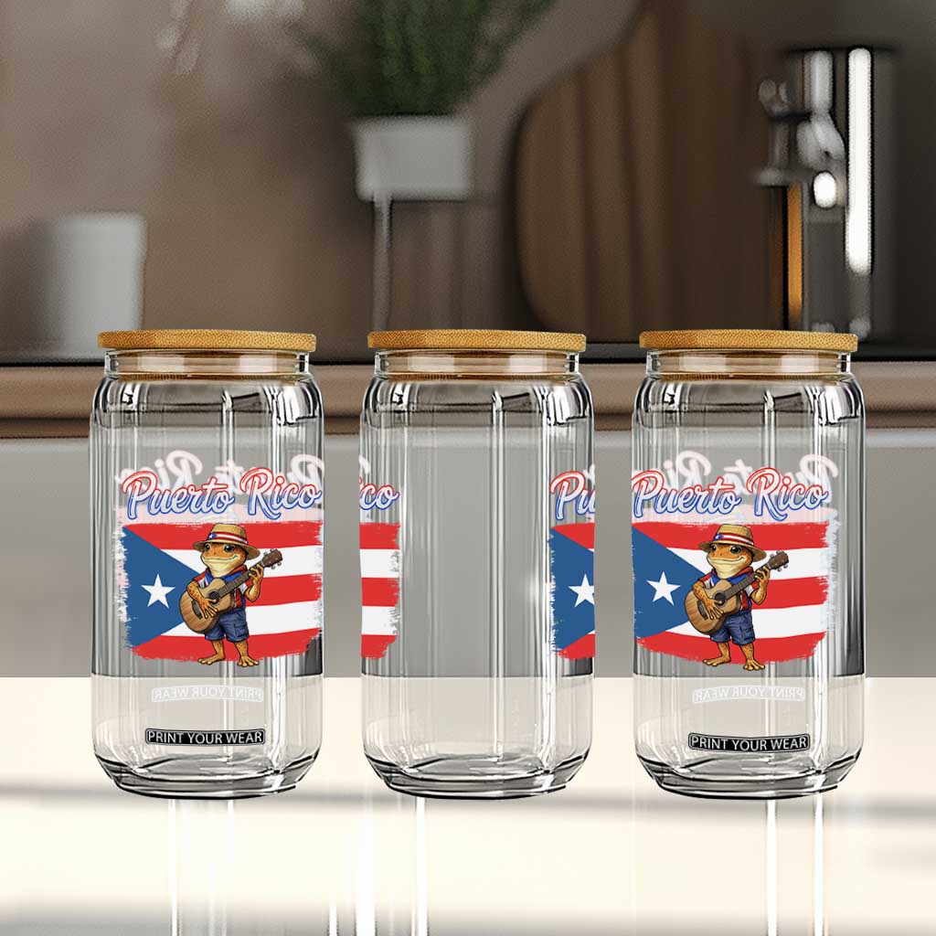 Coqui Frog Puerto Rico Flag Glass Can Puerto Rican Taino Boricua