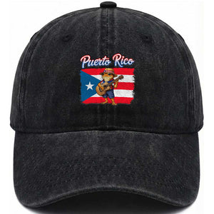 Coqui Frog Puerto Rico Flag Washed Cotton Baseball Cap Puerto Rican Taino Boricua