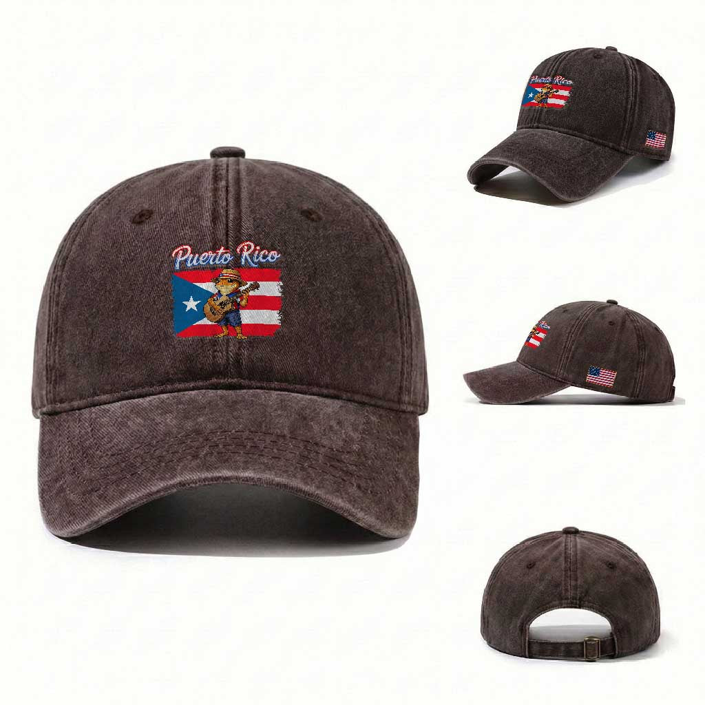 Coqui Frog Puerto Rico Flag Washed Cotton Baseball Cap Puerto Rican Taino Boricua