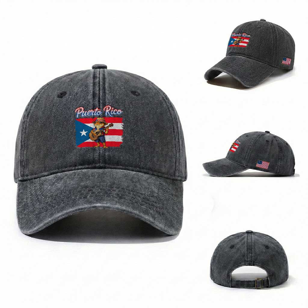 Coqui Frog Puerto Rico Flag Washed Cotton Baseball Cap Puerto Rican Taino Boricua