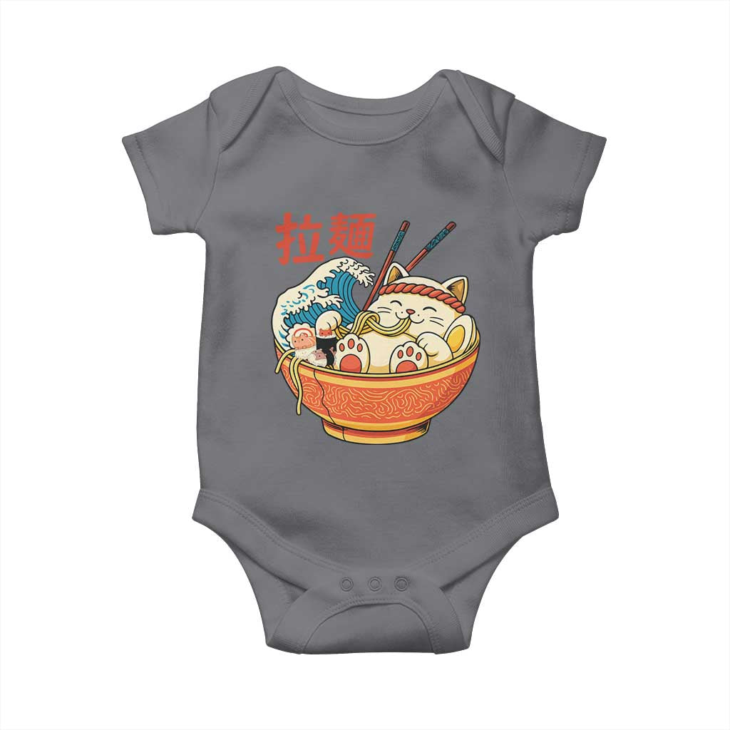 Funny Cat Ramen Baby Onesie Cute Japanese Sushi Kitty Eating Noodles TS14 Charcoal Print Your Wear