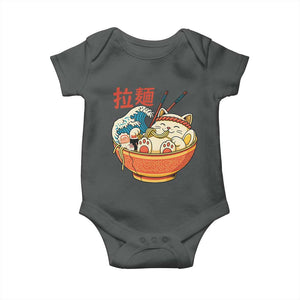 Funny Cat Ramen Baby Onesie Cute Japanese Sushi Kitty Eating Noodles TS14 Dark Heather Print Your Wear
