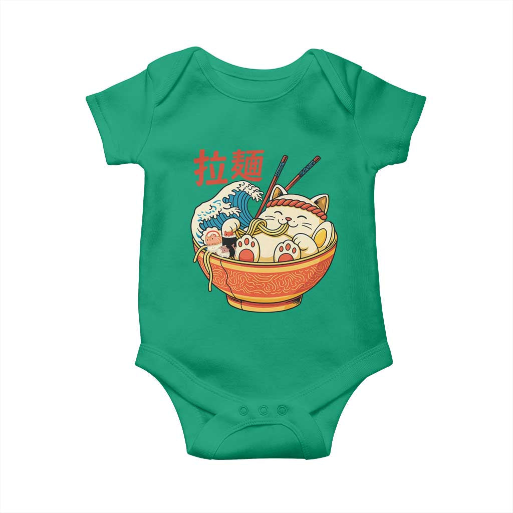 Funny Cat Ramen Baby Onesie Cute Japanese Sushi Kitty Eating Noodles TS14 Irish Green Print Your Wear