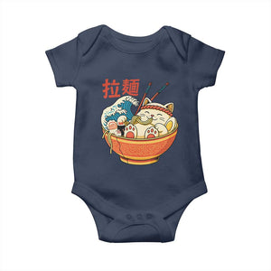 Funny Cat Ramen Baby Onesie Cute Japanese Sushi Kitty Eating Noodles TS14 Navy Print Your Wear