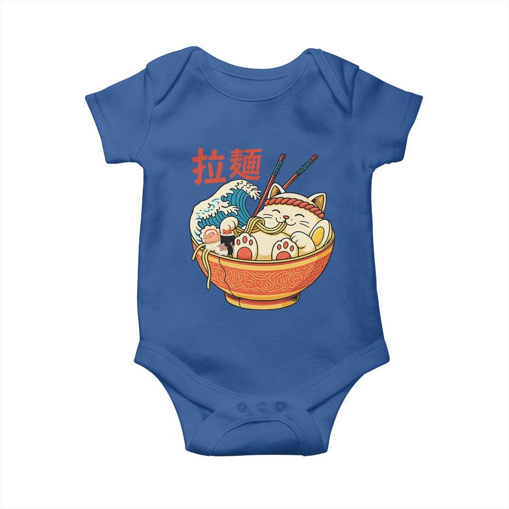 Funny Cat Ramen Baby Onesie Cute Japanese Sushi Kitty Eating Noodles TS14 Royal Blue Print Your Wear