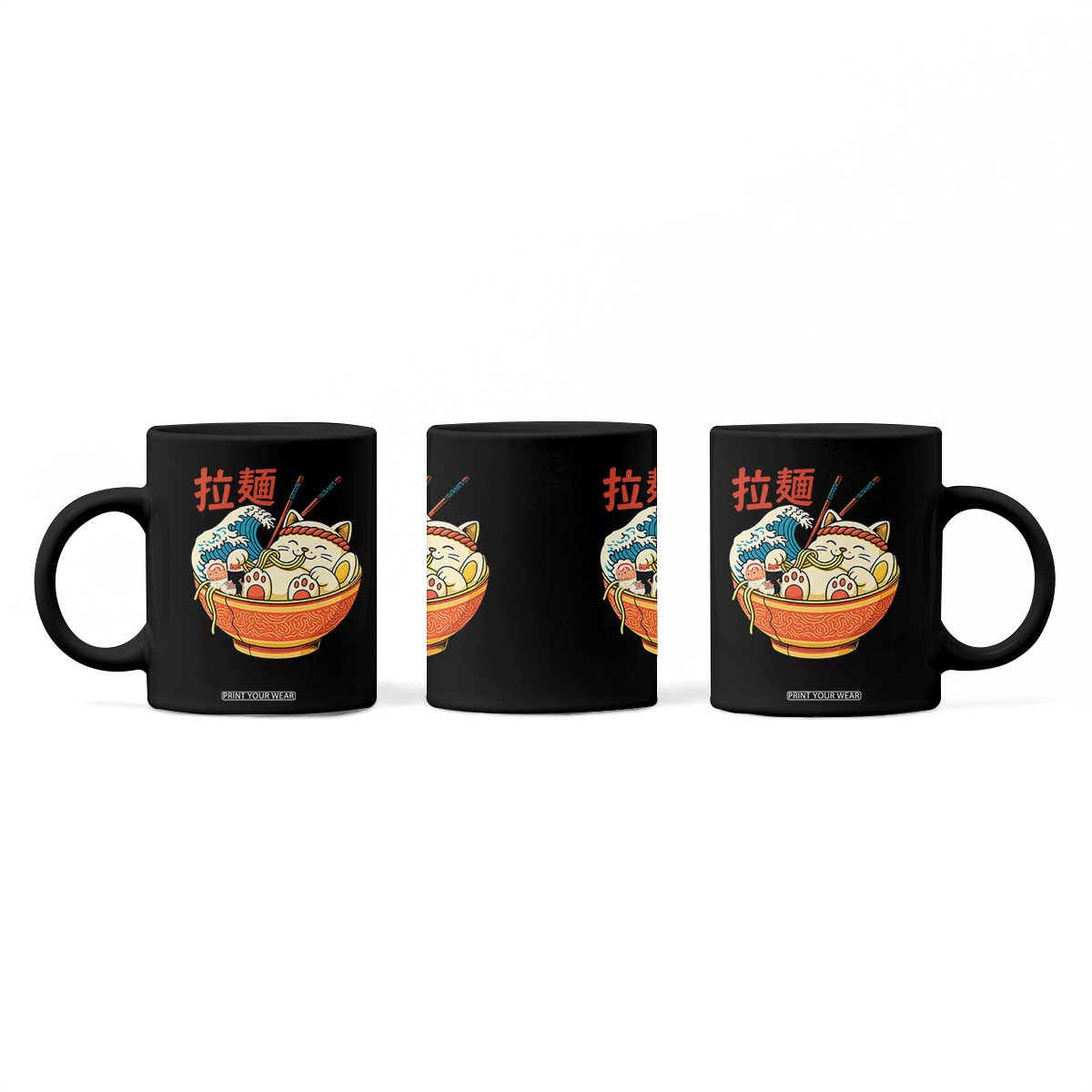 Funny Cat Ramen Coffee Mug Cute Japanese Sushi Kitty Eating Noodles TS14 Print Your Wear