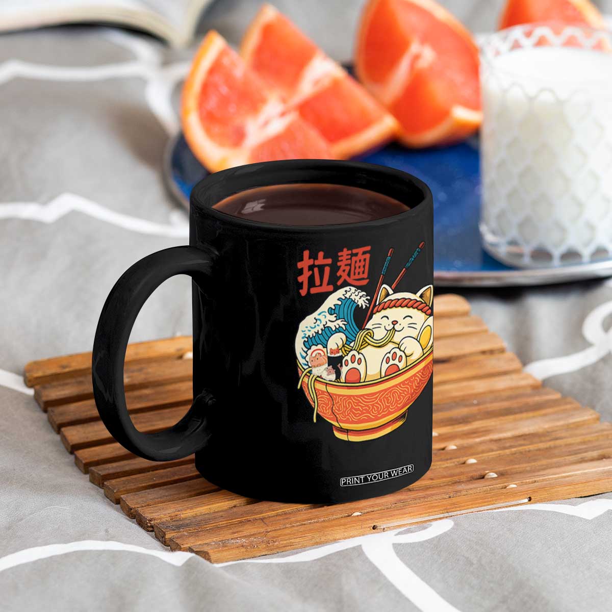 Funny Cat Ramen Coffee Mug Cute Japanese Sushi Kitty Eating Noodles TS14 Print Your Wear