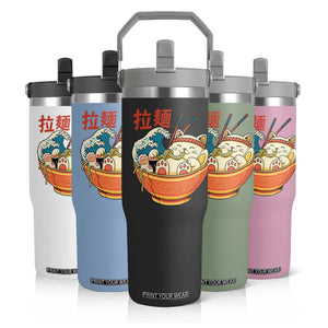 Funny Cat Ramen Flip Straw Tumbler Cute Japanese Sushi Kitty Eating Noodles TS14 Print Your Wear
