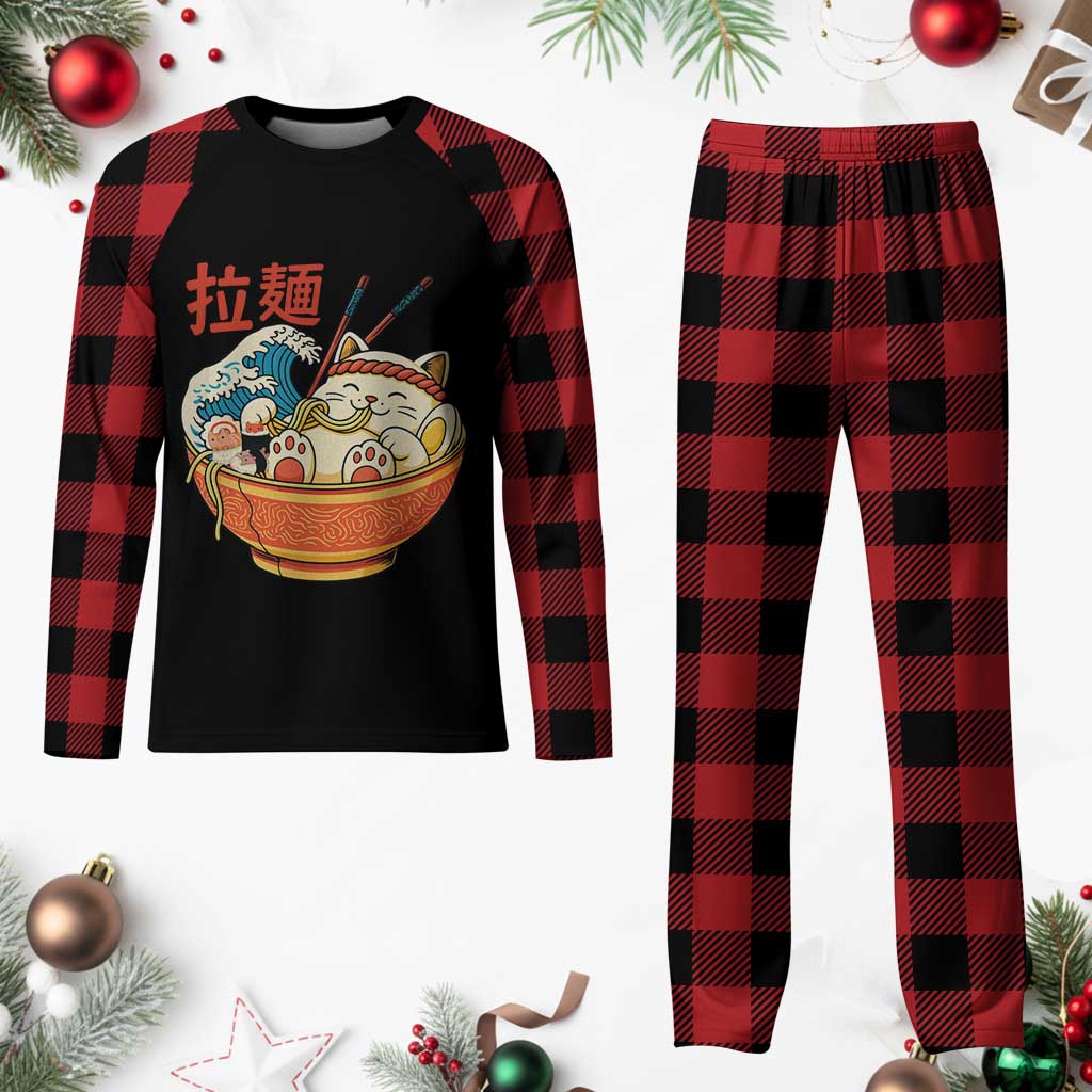 Funny Cat Ramen Plaid Pajama Set Cute Japanese Sushi Kitty Eating Noodles TS14 Buffalo Plaid Print Your Wear