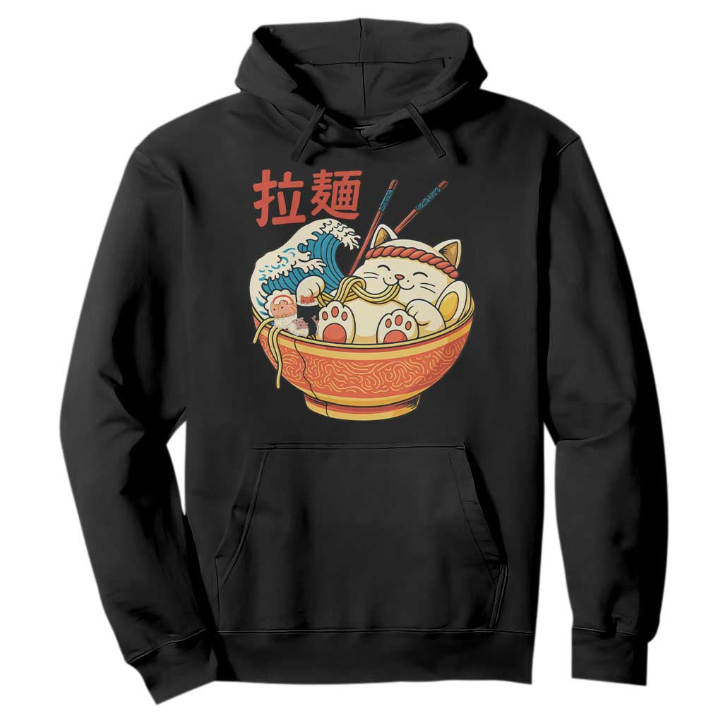 Funny Cat Ramen Hoodie Cute Japanese Sushi Kitty Eating Noodles TS14 Black Print Your Wear