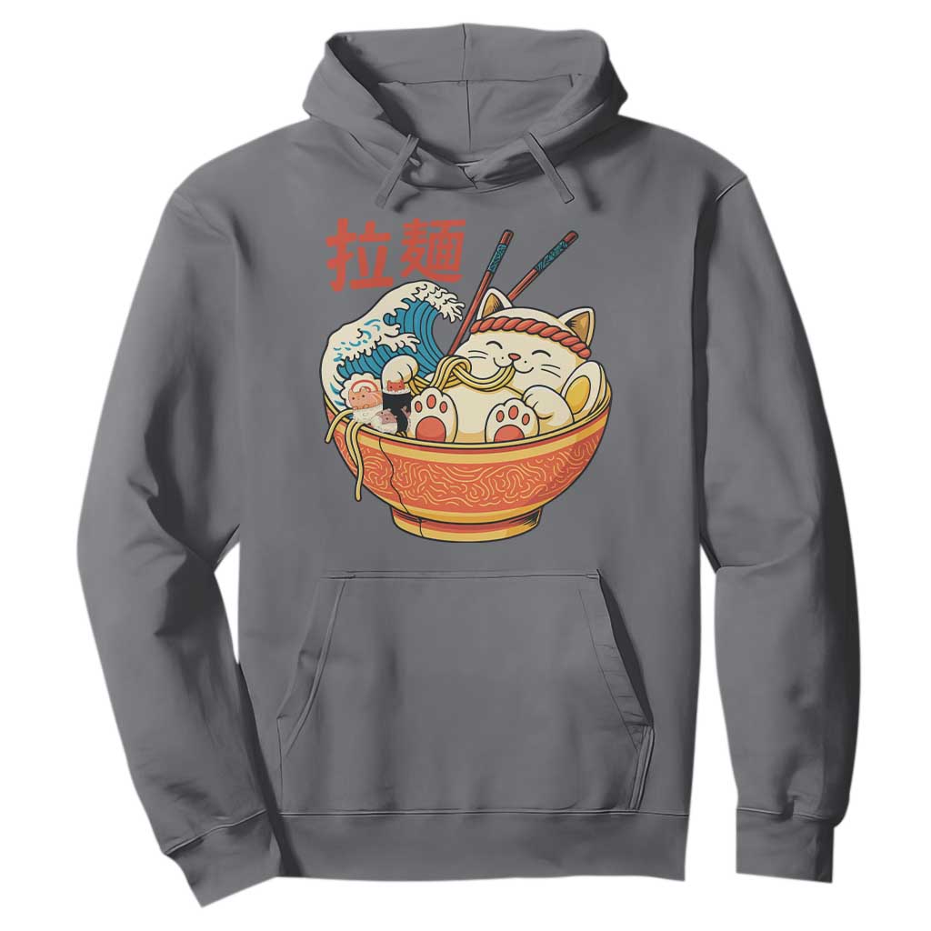 Funny Cat Ramen Hoodie Cute Japanese Sushi Kitty Eating Noodles TS14 Charcoal Print Your Wear