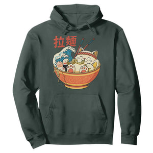 Funny Cat Ramen Hoodie Cute Japanese Sushi Kitty Eating Noodles TS14 Dark Forest Green Print Your Wear