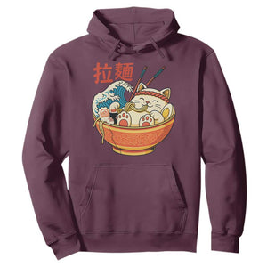 Funny Cat Ramen Hoodie Cute Japanese Sushi Kitty Eating Noodles TS14 Maroon Print Your Wear