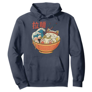 Funny Cat Ramen Hoodie Cute Japanese Sushi Kitty Eating Noodles TS14 Navy Print Your Wear