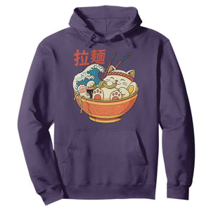 Funny Cat Ramen Hoodie Cute Japanese Sushi Kitty Eating Noodles TS14 Purple Print Your Wear