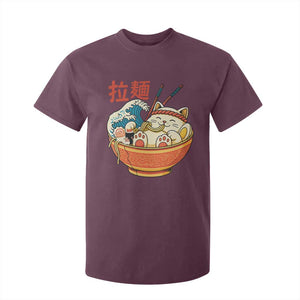Funny Cat Ramen T Shirt For Kid Cute Japanese Sushi Kitty Eating Noodles TS14 Maroon Print Your Wear
