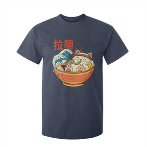 Funny Cat Ramen T Shirt For Kid Cute Japanese Sushi Kitty Eating Noodles TS14 Navy Print Your Wear