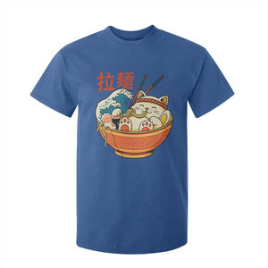 Funny Cat Ramen T Shirt For Kid Cute Japanese Sushi Kitty Eating Noodles TS14 Royal Blue Print Your Wear