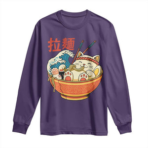 Funny Cat Ramen Long Sleeve Shirt Cute Japanese Sushi Kitty Eating Noodles TS14 Purple Print Your Wear