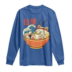 Funny Cat Ramen Long Sleeve Shirt Cute Japanese Sushi Kitty Eating Noodles TS14 Royal Blue Print Your Wear