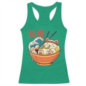 Funny Cat Ramen Racerback Tank Top Cute Japanese Sushi Kitty Eating Noodles TS14 Irish Green Print Your Wear