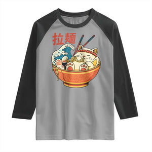 Funny Cat Ramen Raglan Shirt Cute Japanese Sushi Kitty Eating Noodles TS14 Sport Gray Black Print Your Wear