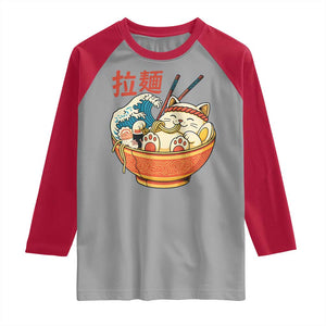 Funny Cat Ramen Raglan Shirt Cute Japanese Sushi Kitty Eating Noodles TS14 Sport Gray Red Print Your Wear