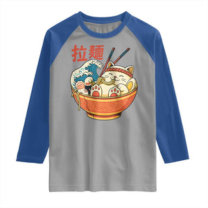 Funny Cat Ramen Raglan Shirt Cute Japanese Sushi Kitty Eating Noodles TS14 Sport Gray Royal Print Your Wear