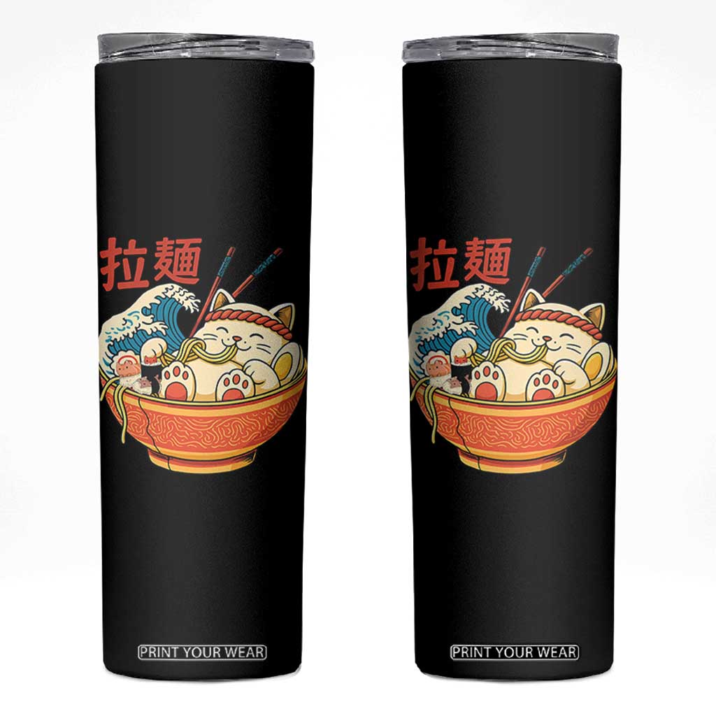 Funny Cat Ramen Skinny Tumbler Cute Japanese Sushi Kitty Eating Noodles TS14 Black Print Your Wear