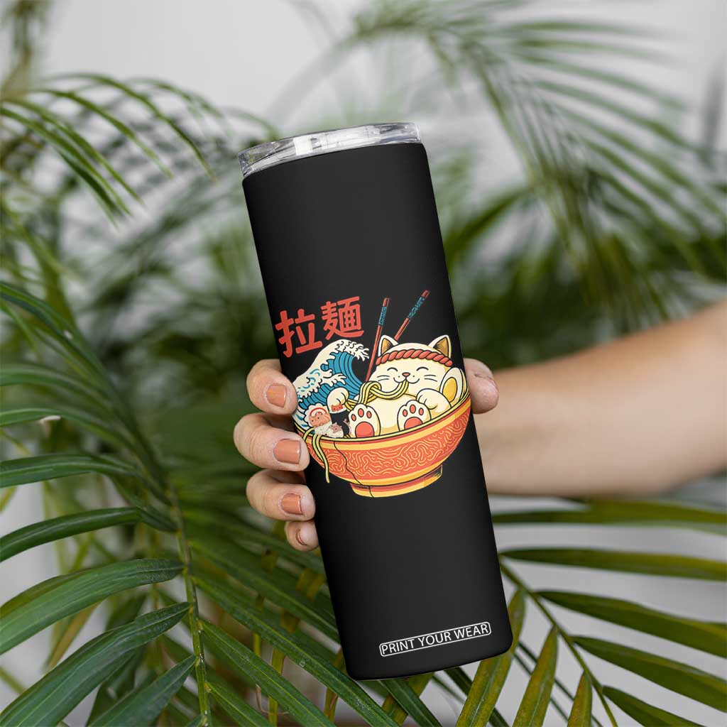 Funny Cat Ramen Skinny Tumbler Cute Japanese Sushi Kitty Eating Noodles TS14 Print Your Wear