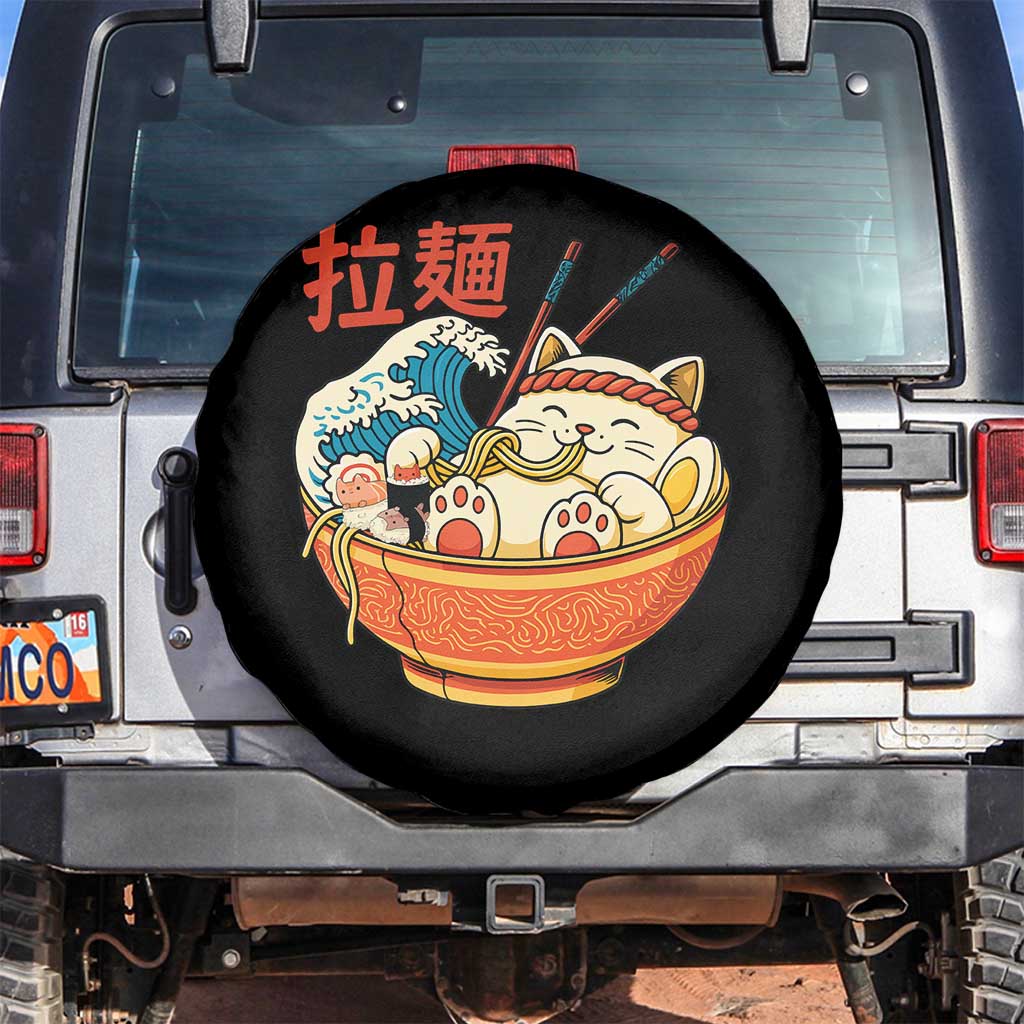 Funny Cat Ramen Spare Tire Cover Cute Japanese Sushi Kitty Eating Noodles TS14 No hole Black Print Your Wear