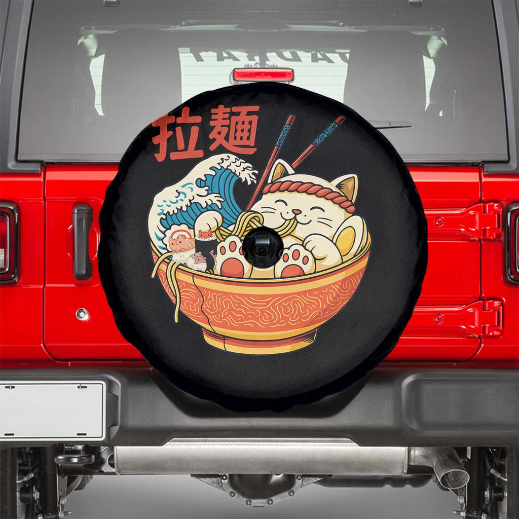 Funny Cat Ramen Spare Tire Cover Cute Japanese Sushi Kitty Eating Noodles TS14 Black Print Your Wear