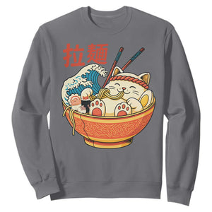 Funny Cat Ramen Sweatshirt Cute Japanese Sushi Kitty Eating Noodles TS14 Charcoal Print Your Wear
